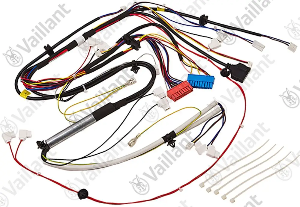Kabelbaum mit mehreren Leitungen und Steckverbindungen, verwendet in Vaillant Heizsystemen zur elektrischen Verbindung und Steuerung.